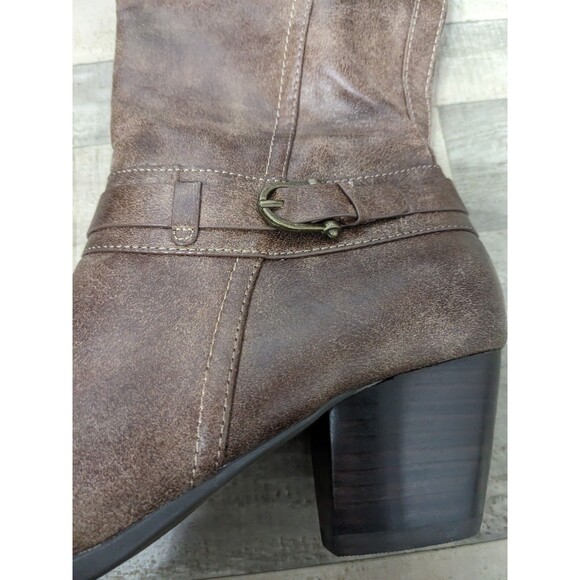 BareTraps Boots Womens 8 M Tall Side Zip Brown Faux Leather Boot Small Heel - Picture 8 of 11